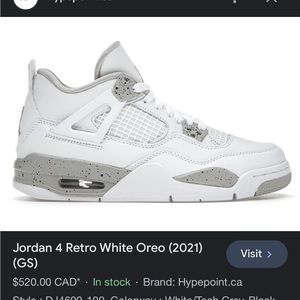 Jordan 4 white oreo size 12 kids